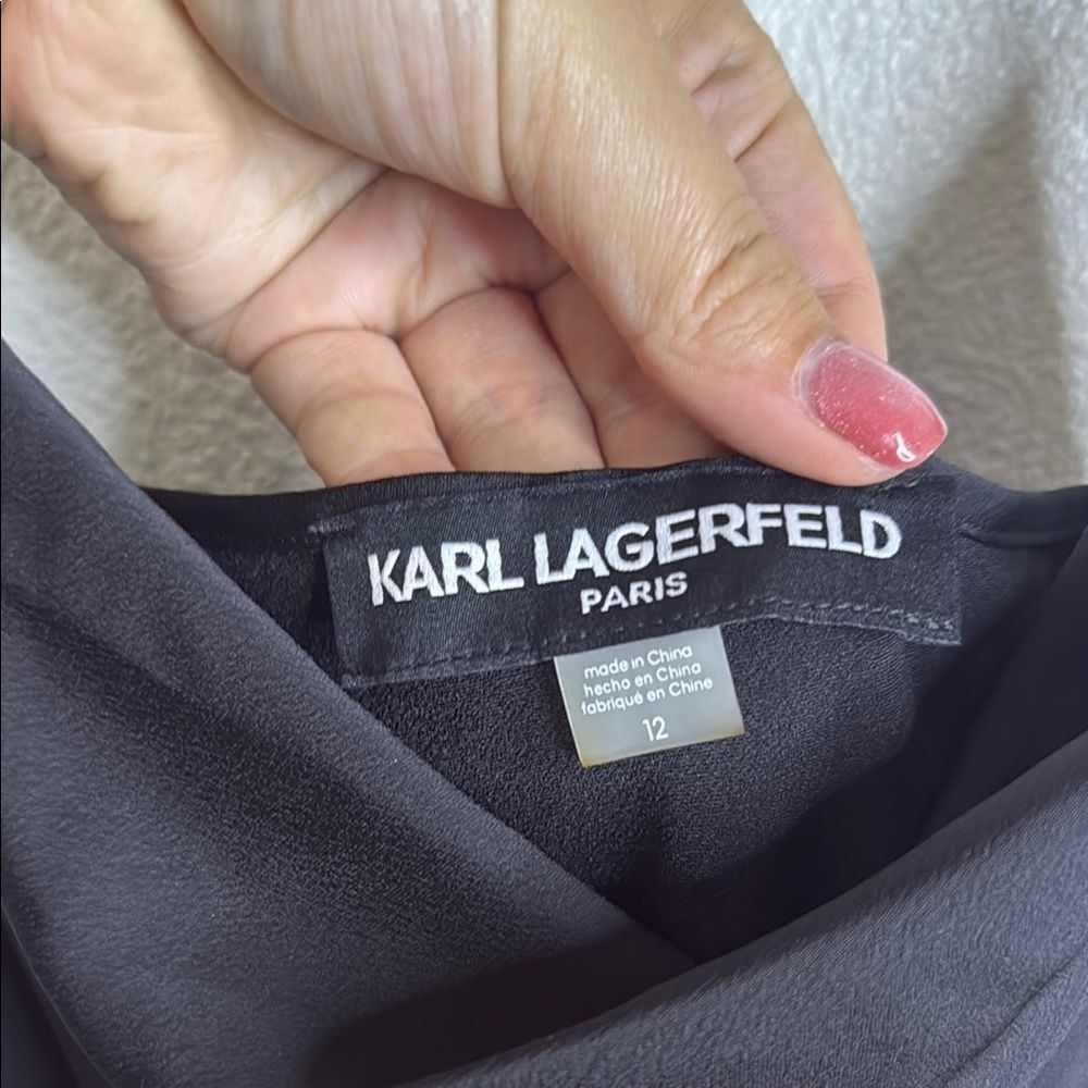 NWT-Karl Lagerfeld- Black asymmetrical silky Midi Dress- Size 12 - Picture 3 of 9